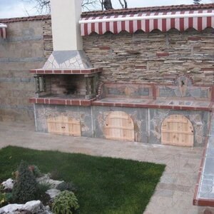 Family Garden Furniture Set, Traditional (Grill, Holzkohle/Holz, Tisch, Spüle) - polygonaler Stein, Ziegel