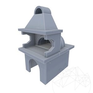 Traditioneller integrierter Grill + Backofen (Holzkohle/Holz, 208x120x155 cm, 1200 kg, Rhodos-Naturstein, Ziegel)