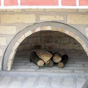 Grill + Integrierter Backofen Mediteraneo (Holzkohle/Holz, 208x120x155 cm, 1200 kg, Rhodos Naturstein, Ziegel)