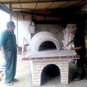 Grill + Integrierter Backofen Mediteraneo (Holzkohle/Holz, 208x120x155 cm, 1200 kg, Rhodos Naturstein, Ziegel)