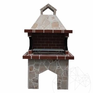 Traditioneller Gartengrill Medium (Holzkohle/Holz, 120x70x210 cm, Rhodos-Naturstein, Ziegel)