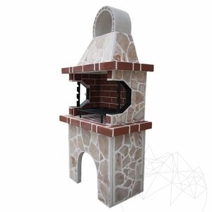 Traditioneller kleiner Gartengrill (Holzkohle/Holz, 100x60x210 cm, 650 kg, Rhodos-Naturstein, Ziegel)