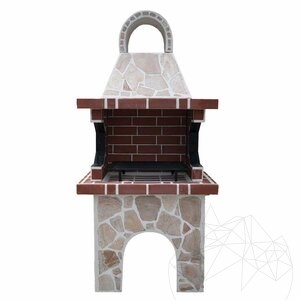 Traditioneller kleiner Gartengrill (Holzkohle/Holz, 100x60x210 cm, 650 kg, Rhodos-Naturstein, Ziegel)