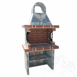 Traditioneller kleiner Gartengrill mit Ablage (Holzkohle/Holz, 100x60x218 cm, 650 kg, Rhodos-Naturstein, Ziegel)