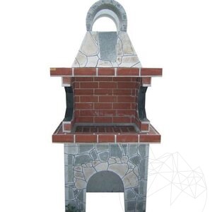 Traditioneller kleiner Gartengrill (Holzkohle/Holz, 100x60x210 cm, 650 kg, Rhodos-Naturstein, Ziegel)