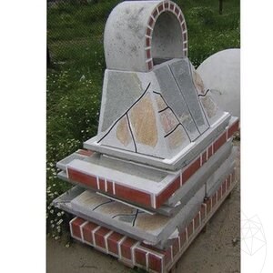 Traditioneller kleiner Gartengrill (Holzkohle/Holz, 100x60x210 cm, 650 kg, Rhodos-Naturstein, Ziegel)