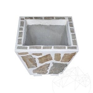 Rustikaler Beton-Pflanzkübel, 50x50 cm - überzogen mit Rhodos-Polygonalstein | Ideal für Blumen in Garten, Terrasse