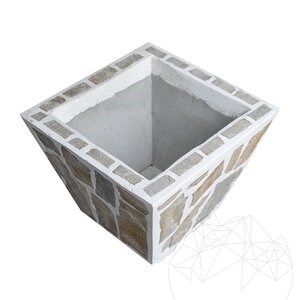 Rustikaler Beton-Pflanzkübel, 50x50 cm - überzogen mit Rhodos-Polygonalstein | Ideal für Blumen in Garten, Terrasse