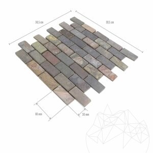 Multicolour Getrommelter Schiefer Mosaik 3 x 6 cm