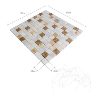 Honig Onyx Weiß & Emperador Polierter Marmor Mix Mosaik 2,3 x 2,3 cm