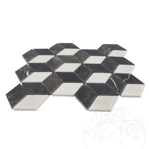 Bianco Carrara, Kleopatra, Nero Marquina Mix Würfeldesign gehonter Marmor Mosaik