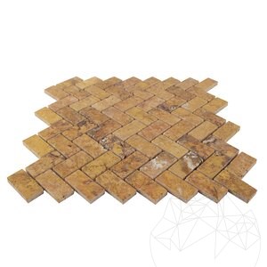 Pfirsich Polierter Travertin Fischgrätenmosaik 2,5 x 5 cm