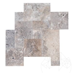 Silber Cross Cut Gebürsteter Travertin Französisches Muster Set 1,2 cm