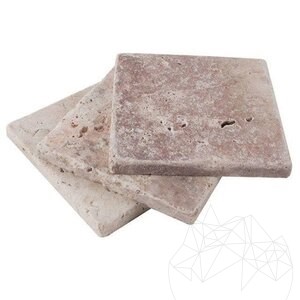 Rotes Opium Kreuzschliff getrommelter Travertin 10 x 10 x 1 cm