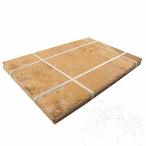 Gelber Travertin mit Kreuzschliff, gebürstet und gemeißelt, französisch gemustert, 1,2 cm