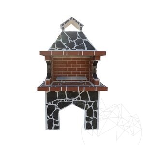 Traditioneller Gartengrill Medium (Holzkohle/Holz, 120x70x210 cm, 800 kg, Naturstein Verde Laguna, Ziegel)