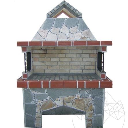 Gradina Traditional Large Barbecue mit Grillsystem (Holzkohle/Holz, 153x75x210 cm, 950 kg, polygonaler Stein, Ziegel)