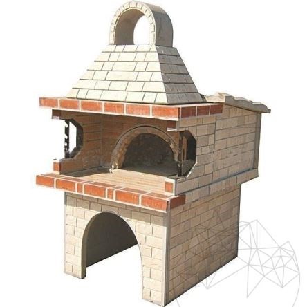 Grill + Integrierter Backofen Mediteraneo (Holzkohle/Holz, 208x120x155 cm, 1200 kg, Rhodos Naturstein, Ziegel)