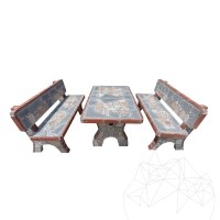 Gartenmöbel-Set Traditionell (Tisch: 130x80x71cm, Bank: 140x55x86cm, 620 kg/Set, polygonaler Stein, Ziegel)