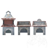 Family Garden Furniture Set, Traditional (Grill, Holzkohle/Holz, Tisch, Spüle) - polygonaler Stein, Ziegel