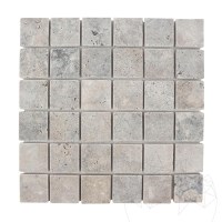 Silber getrommelter Travertin Mosaik 4,8 x 4,8 cm