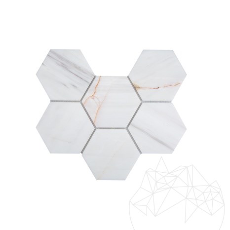Calacatta Bernstein polierter Marmor Sechseck XL Mosaik, 30 x 20 cm