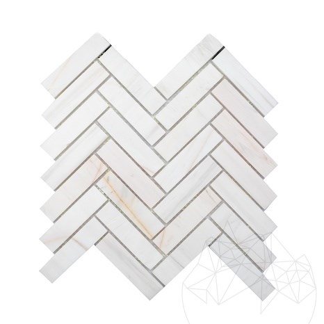 Calacatta Bernstein Polierter Marmor Chevron Mosaik 28 x 31 cm