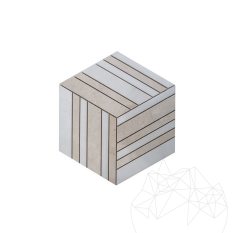 3D-Würfelmosaik aus poliertem Marmor in Weiß und Beige, 20 x 20 cm