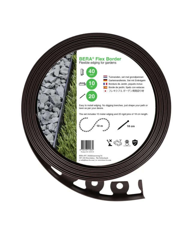 BERA – Flex Border Schwarz, Set 10 m, Höhe 4 cm (inklusive 20 Stifte)